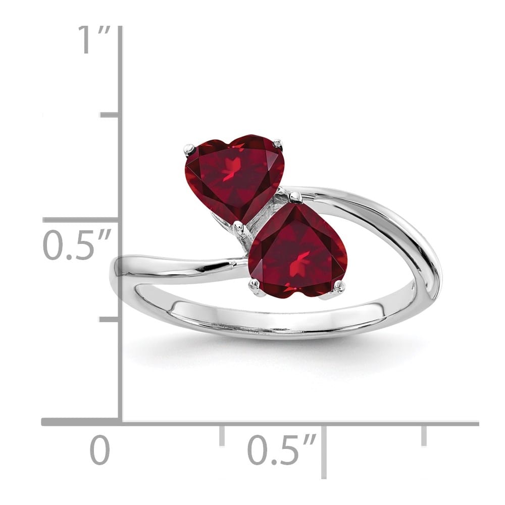 14k White Gold 5 mm Heart Lab-Created Ruby 2-Stone Ring
