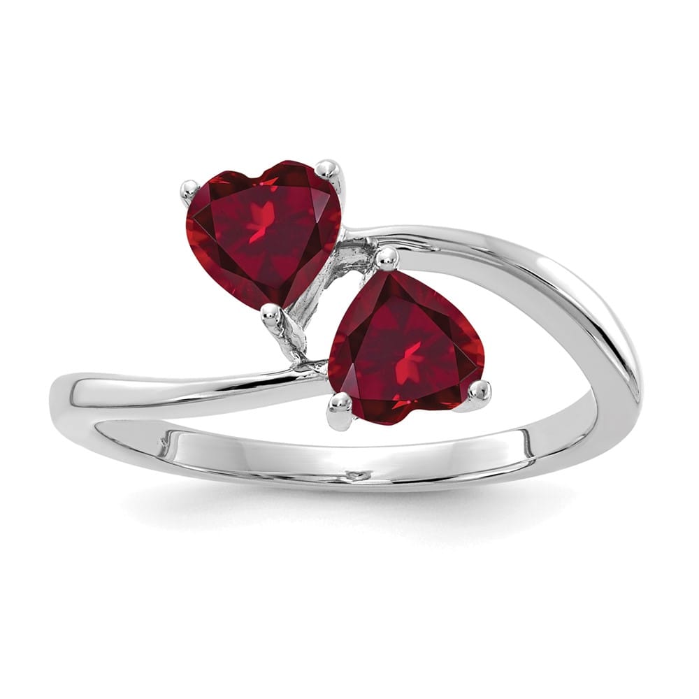 14k White Gold 5 mm Heart Lab-Created Ruby 2-Stone Ring