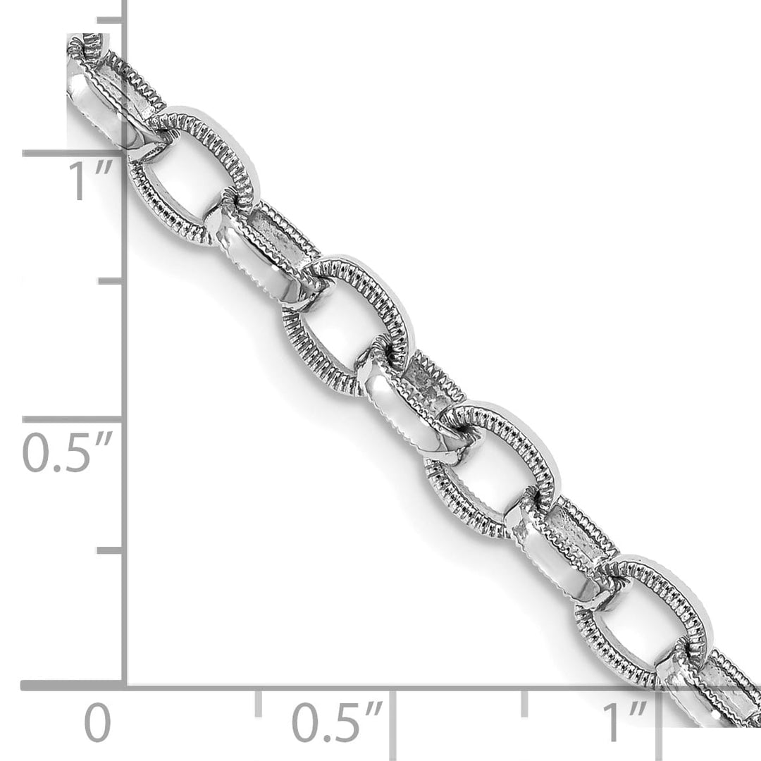 14K White Gold 5mm Hand with Ridged Edge Link Fancy Lobster Clasp