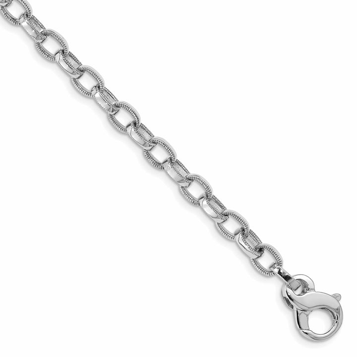 14K White Gold 5mm Hand with Ridged Edge Link Fancy Lobster Clasp