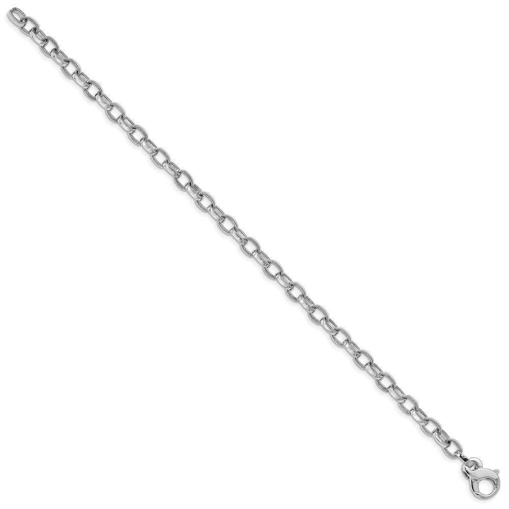 14K White Gold 5mm Hand with Ridged Edge Link Fancy Lobster Clasp