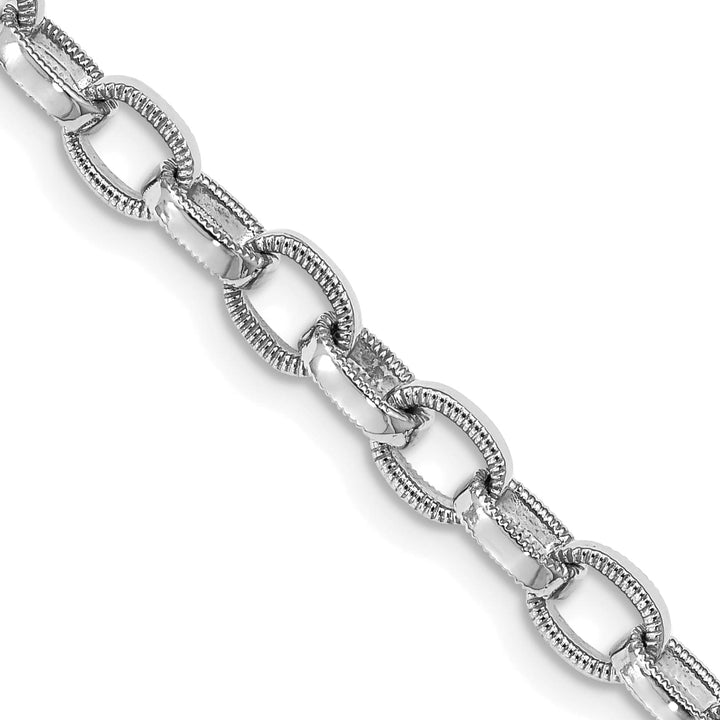 14K White Gold 5mm Hand with Ridged Edge Link Fancy Lobster Clasp