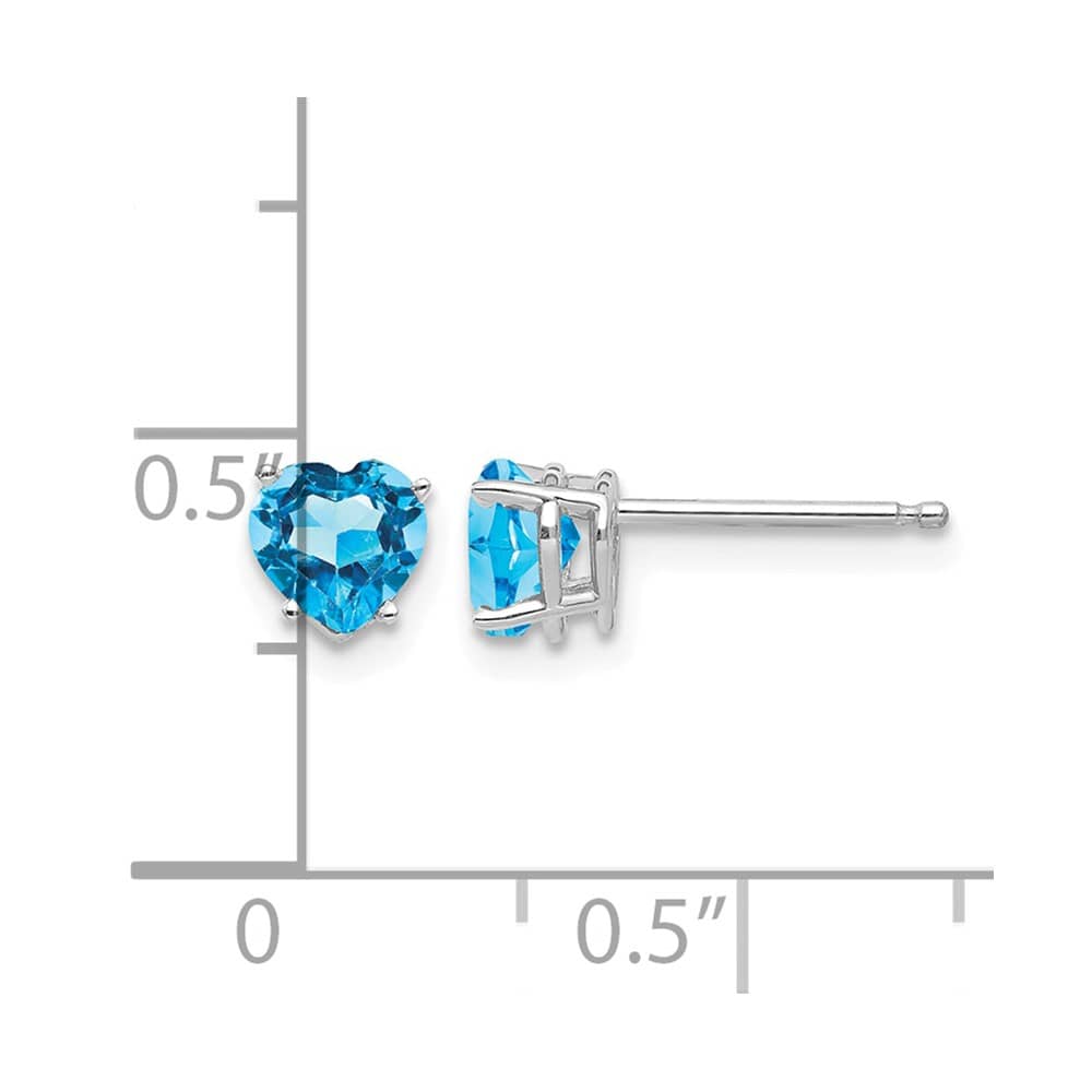 14K White Gold 5mm Heart Blue Topaz Post Earrings, view 4 of 4