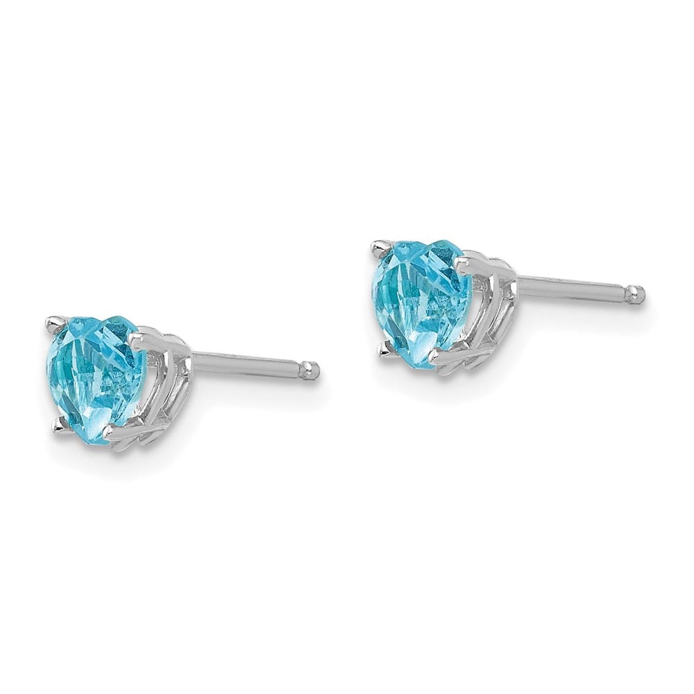 14K White Gold 5mm Heart Blue Topaz Post Earrings, view 2 of 4