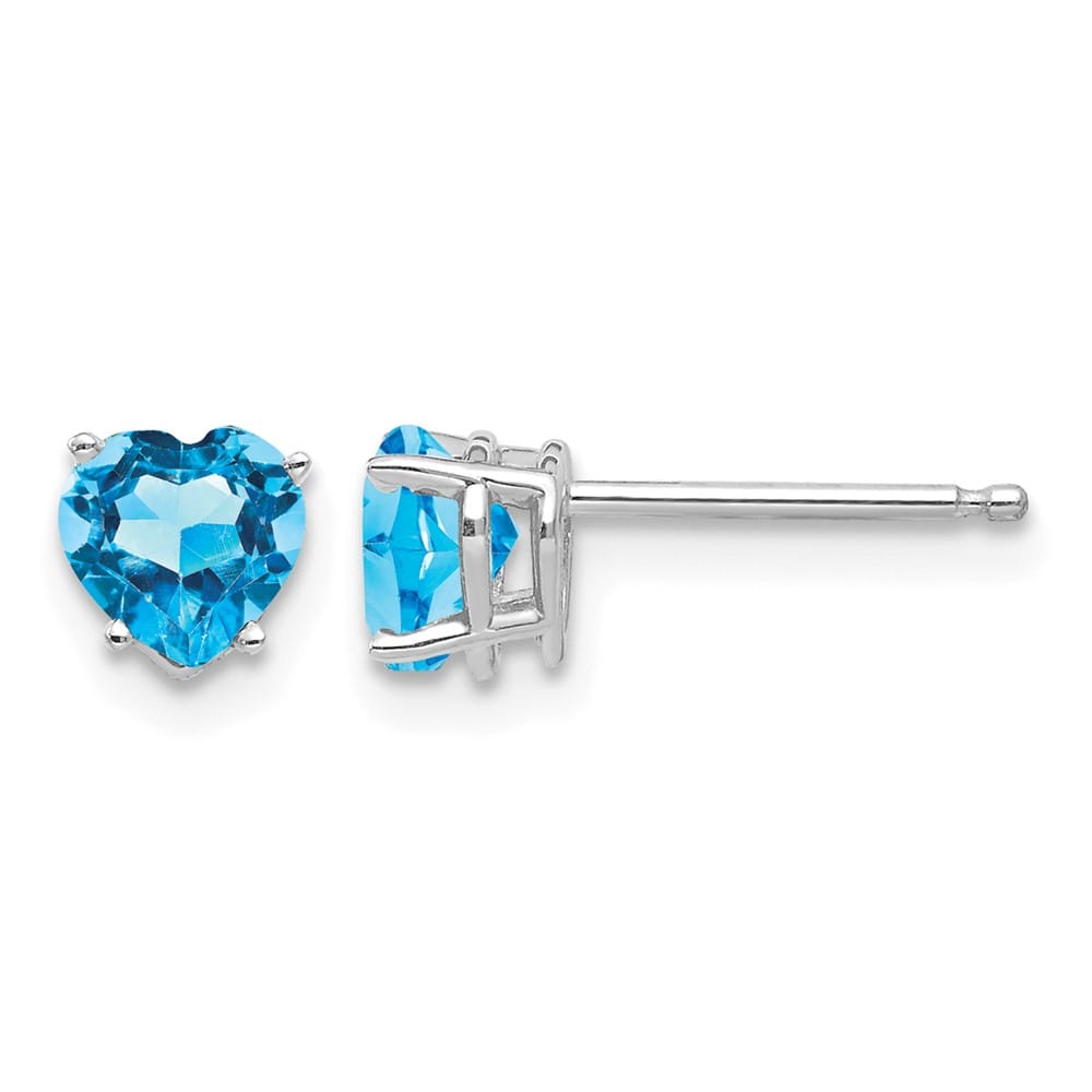 14K White Gold 5mm Heart Blue Topaz Post Earrings, view 1 of 4
