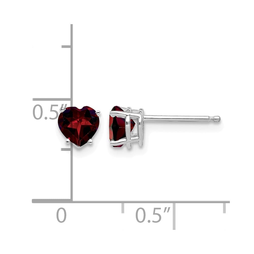 14K White Gold 5mm Heart Garnet Post Earrings, view 4 of 4