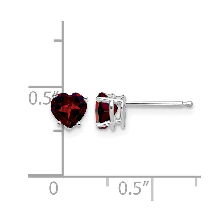 14K White Gold 5mm Heart Garnet Post Earrings, view 4 of 4