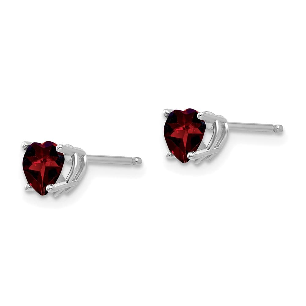 14K White Gold 5mm Heart Garnet Post Earrings, view 2 of 4
