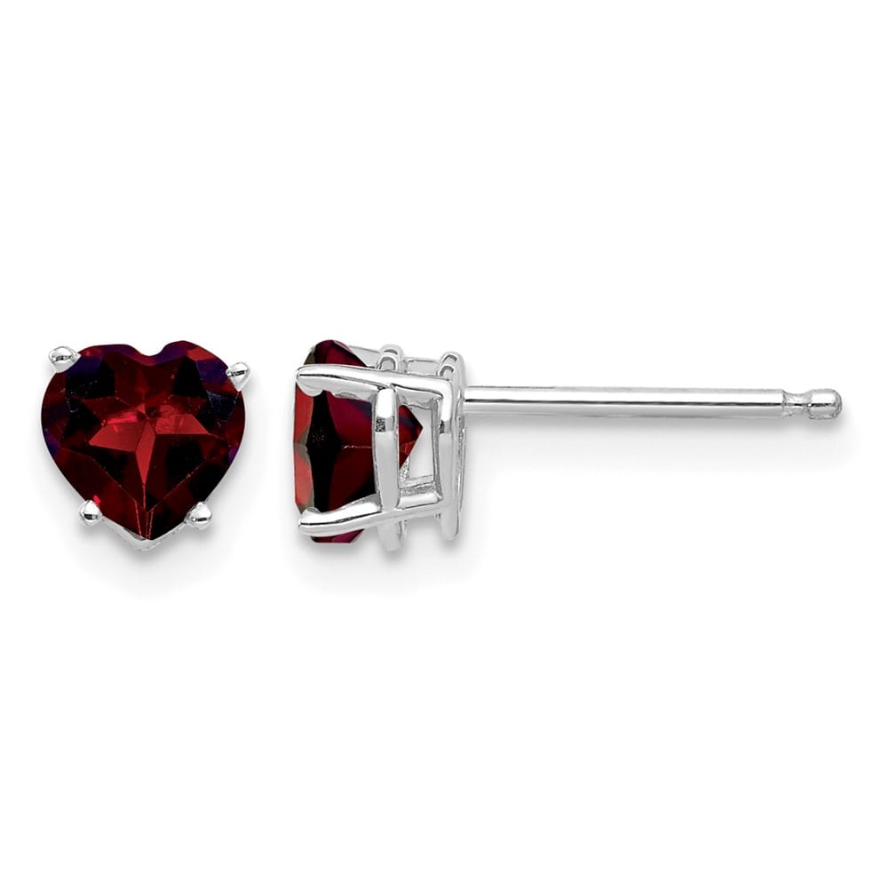 14K White Gold 5mm Heart Garnet Post Earrings, view 1 of 4