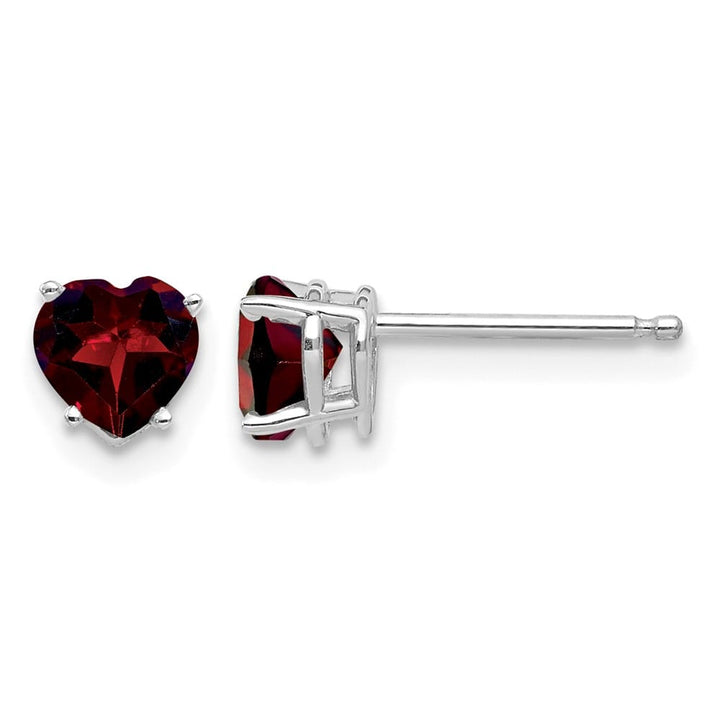 14K White Gold 5mm Heart Garnet Post Earrings, view 1 of 4