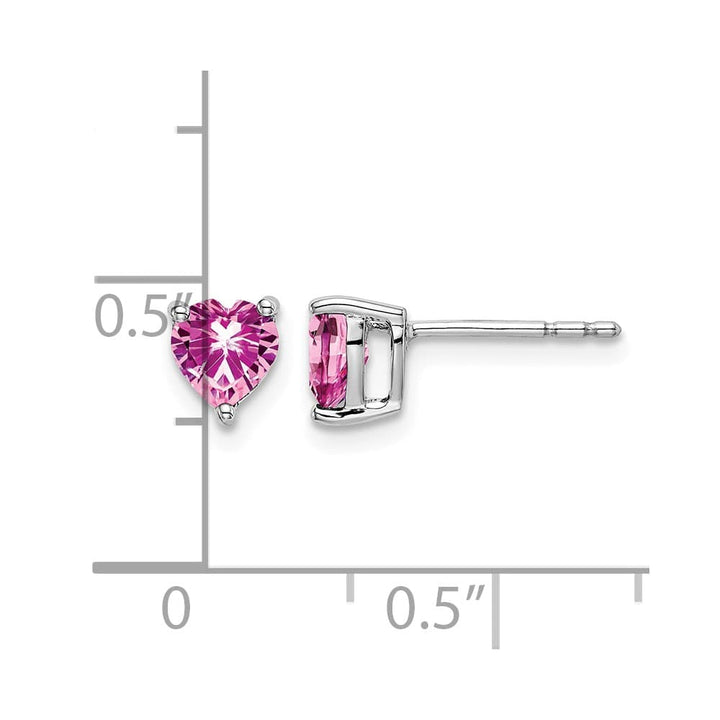 14K White Gold 5mm Heart Lab Created Pink Sapphire Post Earrings, view 4 of 4