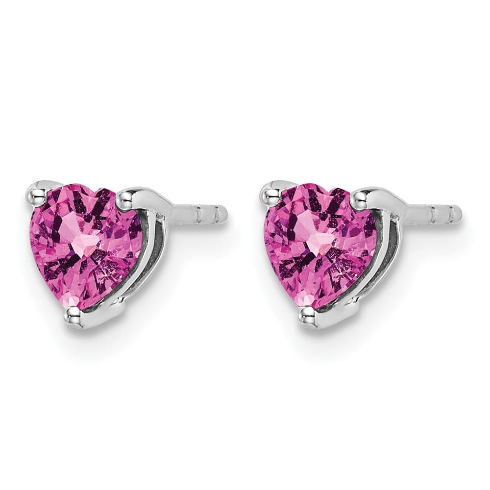 14K White Gold 5mm Heart Lab Created Pink Sapphire Post Earrings, view 2 of 4