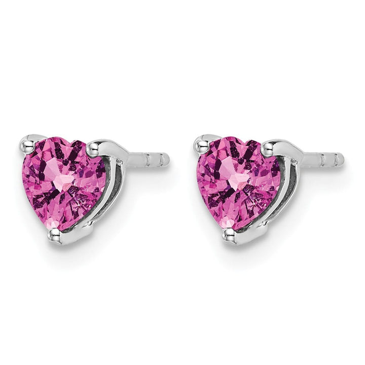 14K White Gold 5mm Heart Lab Created Pink Sapphire Post Earrings, view 2 of 4