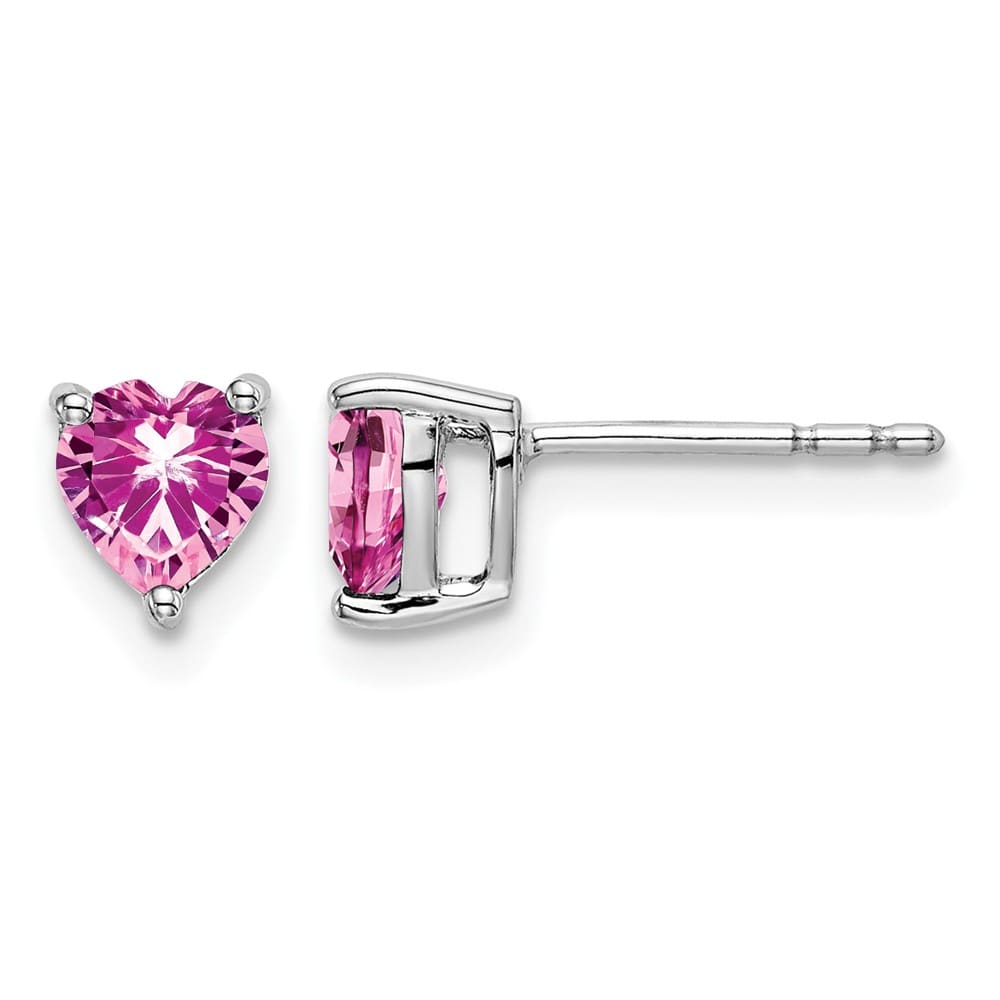 14K White Gold 5mm Heart Lab Created Pink Sapphire Post Earrings, view 1 of 4