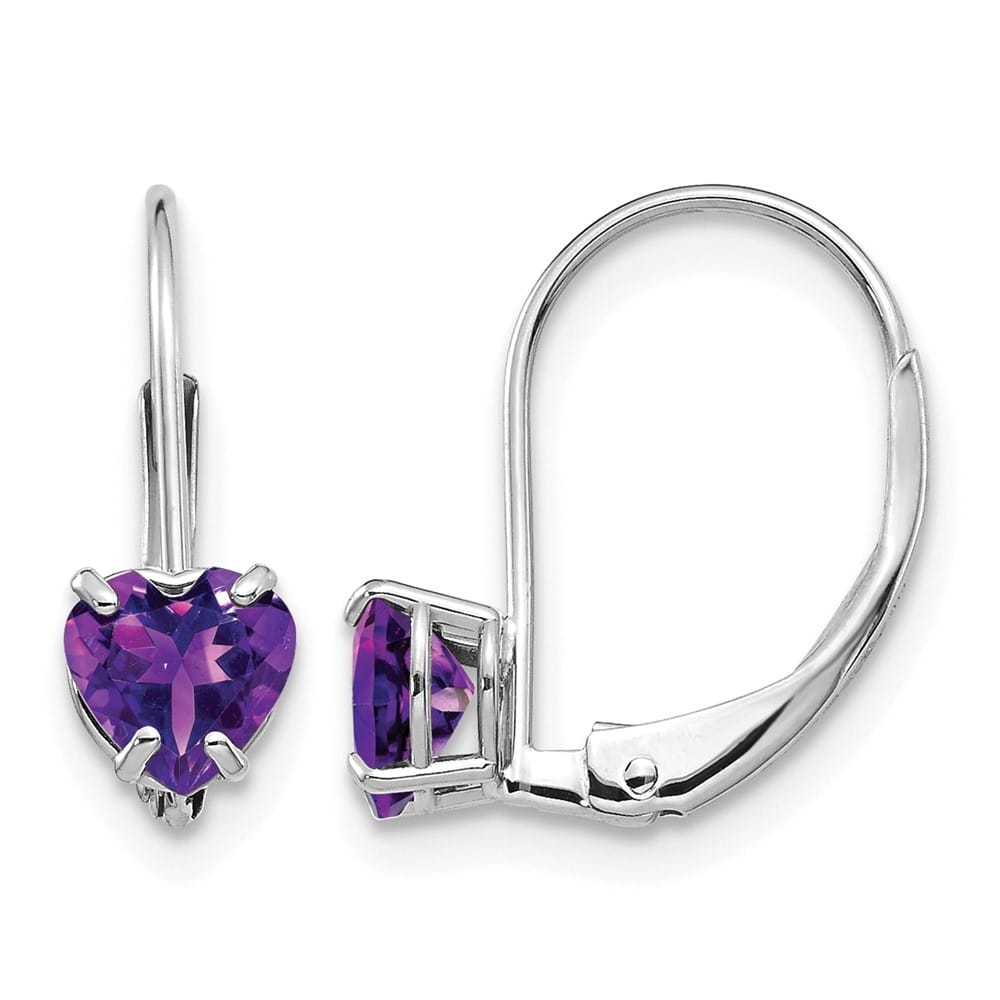 14K White Gold 5mm Heart Leverback Earrings, view 1 of 16