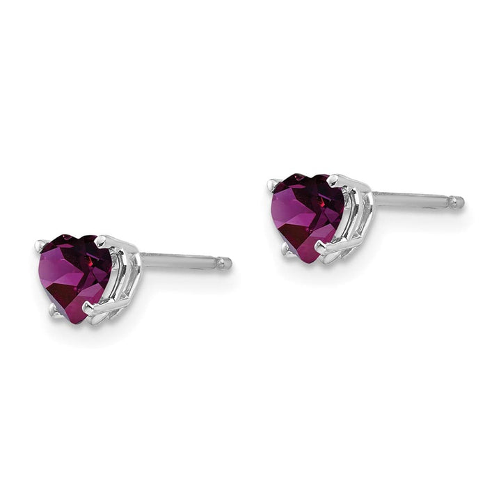 14K White Gold 5mm Heart Rhodolite Garnet Post Earrings, view 2 of 4