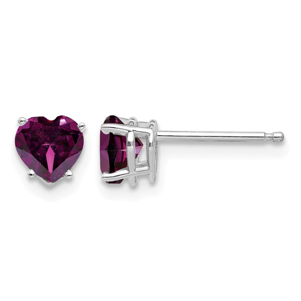14K White Gold 5mm Heart Rhodolite Garnet Post Earrings, view 1 of 4