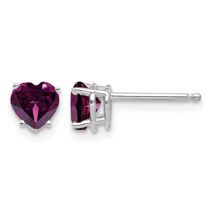 14K White Gold 5mm Heart Rhodolite Garnet Post Earrings, view 1 of 4