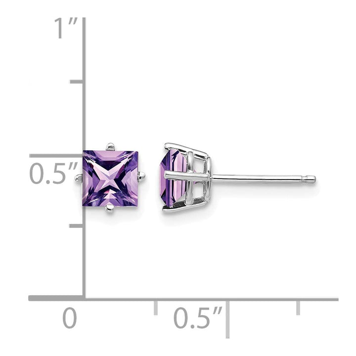 14K White Gold 5mm Princess-cut Amethyst Post Earrings, view 4 of 4