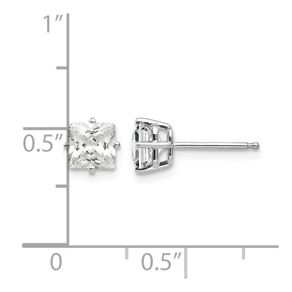 14K White Gold 5mm Princess-cut Cubic Zirconia Post Earrings, view 4 of 4