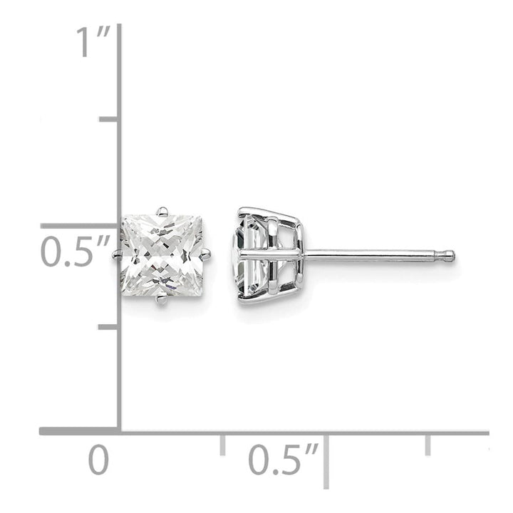 14K White Gold 5mm Princess-cut Cubic Zirconia Post Earrings, view 4 of 4