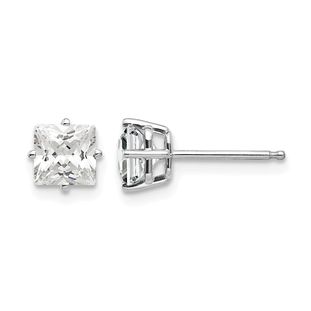 14K White Gold 5mm Princess-cut Cubic Zirconia Post Earrings, view 1 of 4