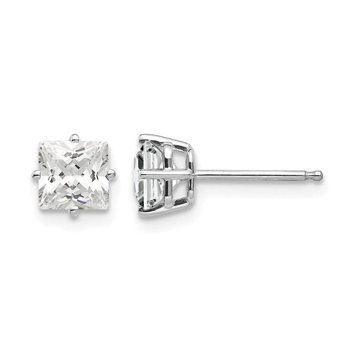 14K White Gold 5mm Princess-cut Cubic Zirconia Post Earrings, view 1 of 4
