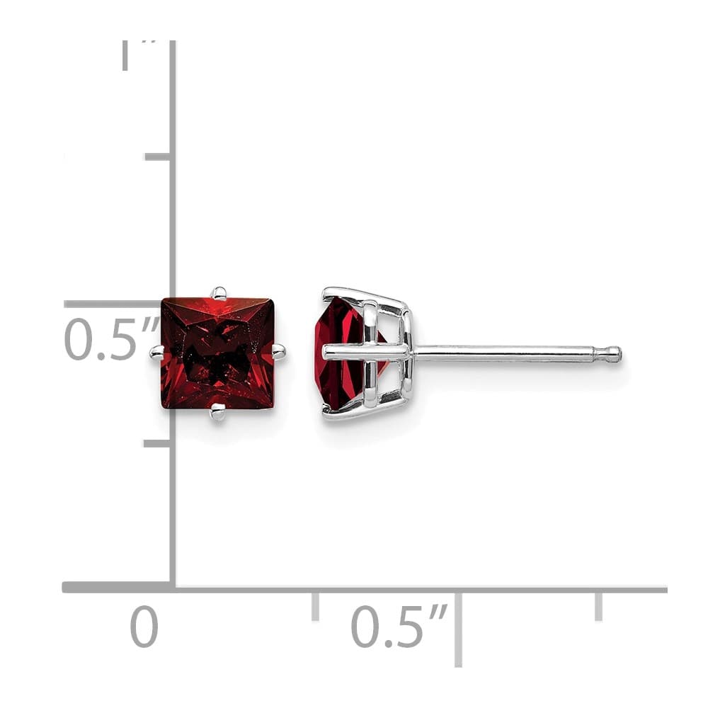 14K White Gold 5mm Princess-cut Garnet Post Earrings, view 4 of 4