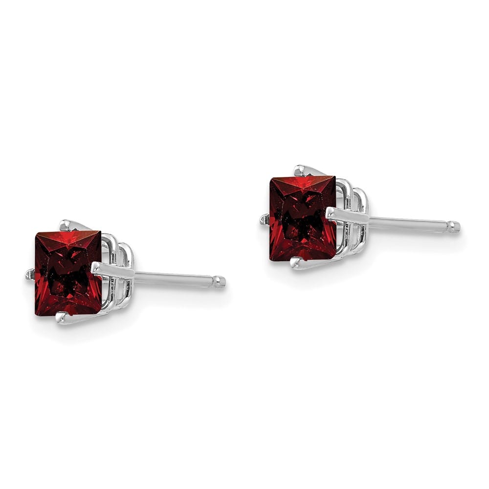 14K White Gold 5mm Princess-cut Garnet Post Earrings, view 2 of 4