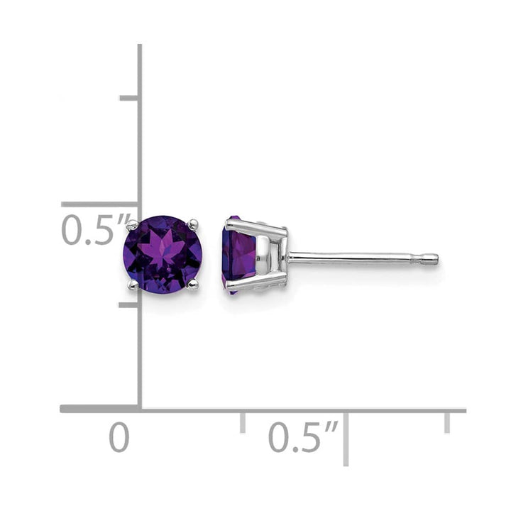 14K White Gold 5mm Round Amethyst Post Earrings, view 4 of 4