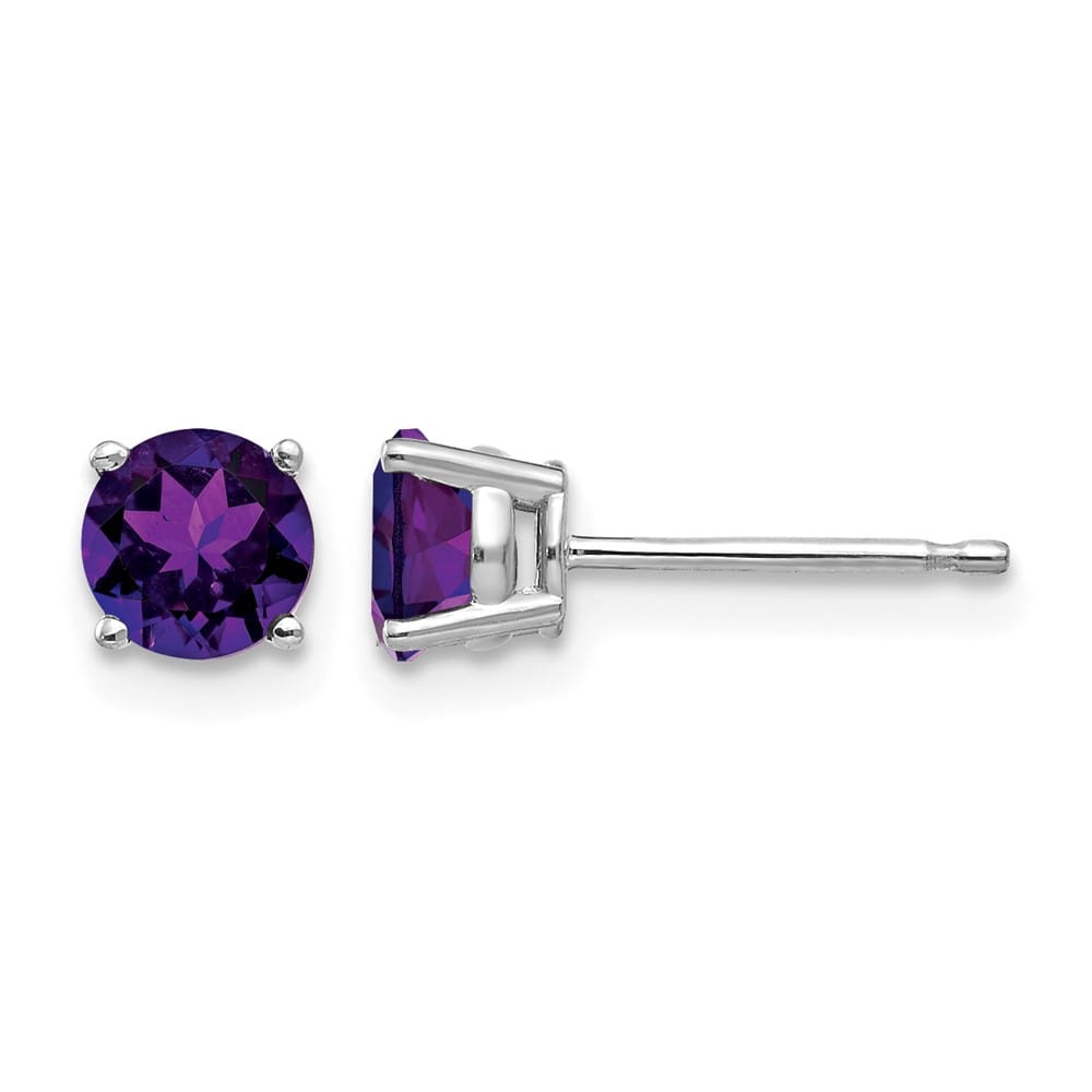 14K White Gold 5mm Round Amethyst Post Earrings, view 1 of 4