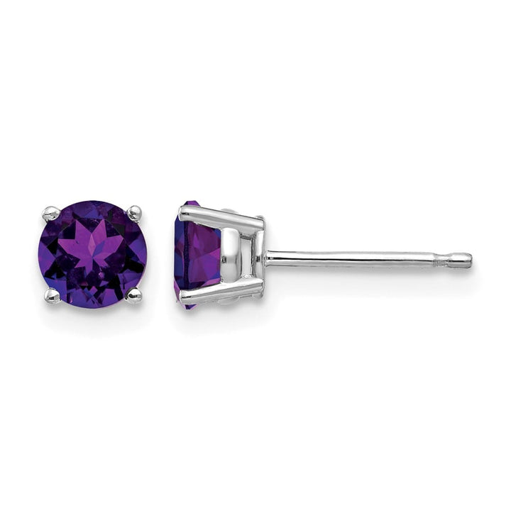 14K White Gold 5mm Round Amethyst Post Earrings, view 1 of 4