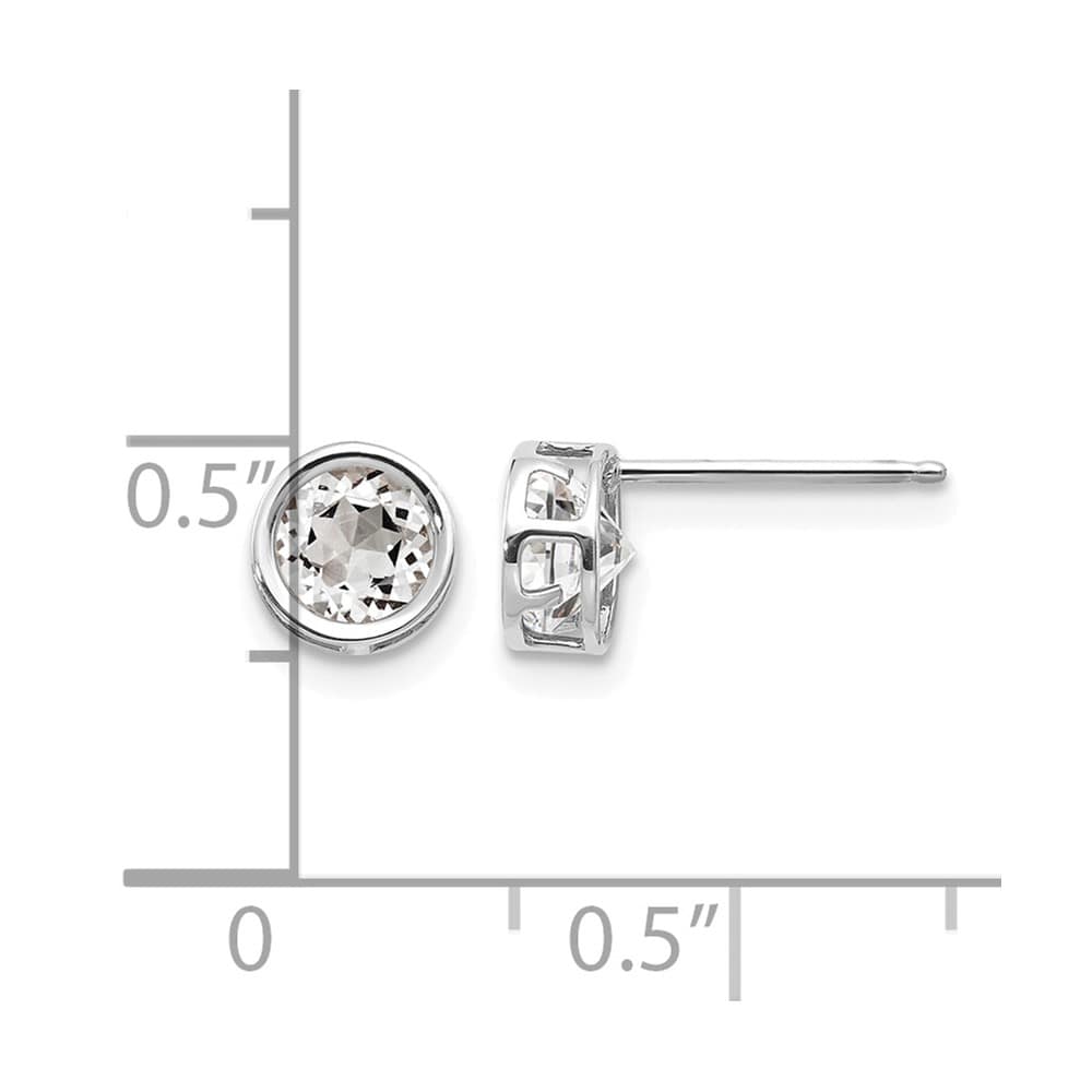 14K White Gold 5mm Round Bezel April/White Topaz Post Earrings, view 4 of 4