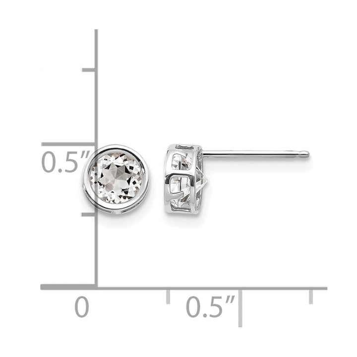 14K White Gold 5mm Round Bezel April/White Topaz Post Earrings, view 4 of 4