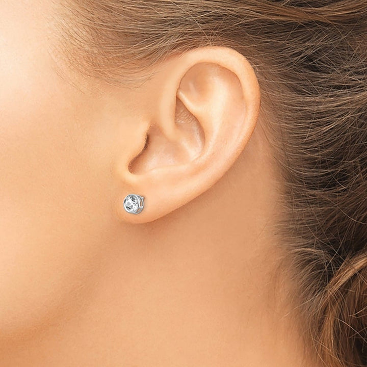 14K White Gold 5mm Round Bezel April/White Topaz Post Earrings, view 3 of 4
