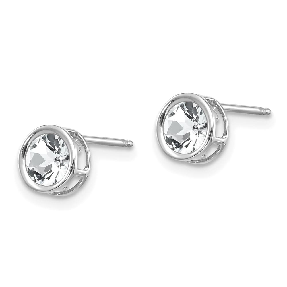 14K White Gold 5mm Round Bezel April/White Topaz Post Earrings, view 2 of 4