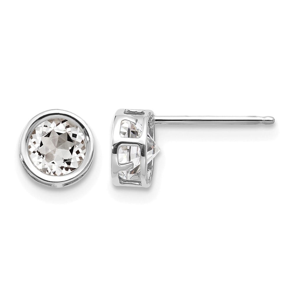 14K White Gold 5mm Round Bezel April/White Topaz Post Earrings, view 1 of 4