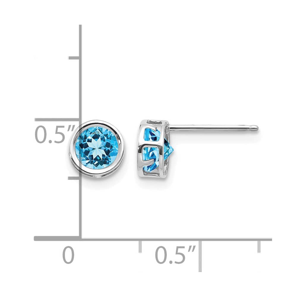 14K White Gold 5mm Round Bezel December/Blue Topaz Post Earrings, view 4 of 4