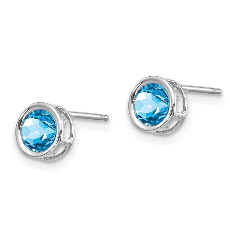 14K White Gold 5mm Round Bezel December/Blue Topaz Post Earrings, view 2 of 4