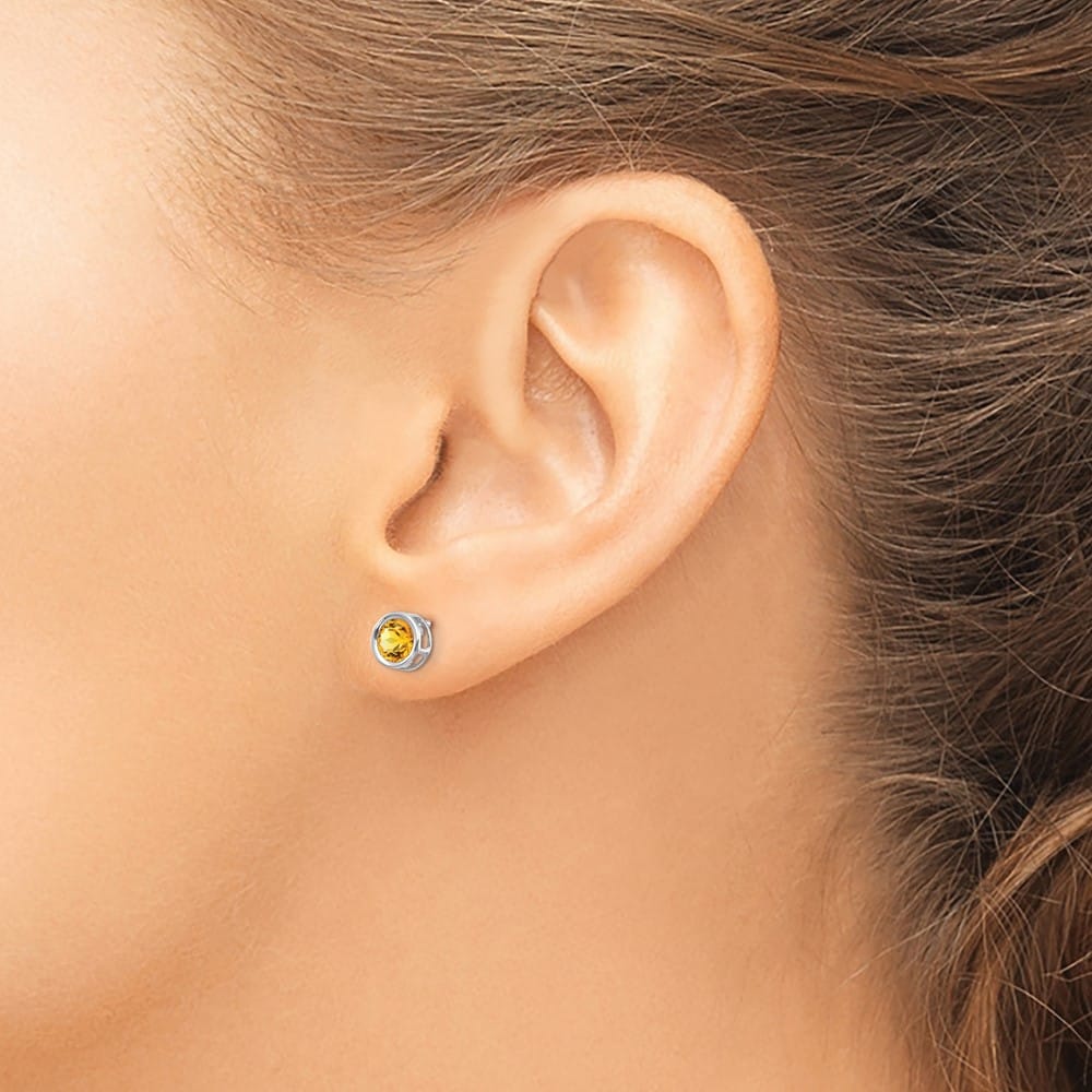 14K White Gold 5mm Round Bezel Post Earrings, view 23 of 24