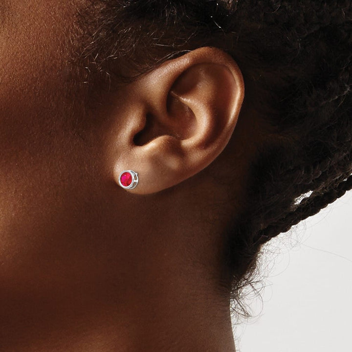 14K White Gold 5mm Round Bezel Post Earrings, view 11 of 24