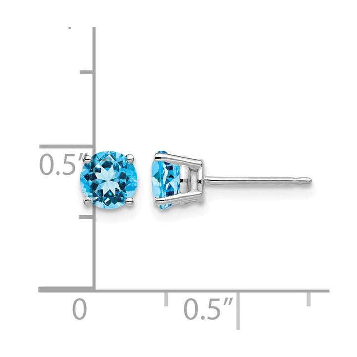 14K White Gold 5mm Round Blue Topaz Post Earrings, view 4 of 4
