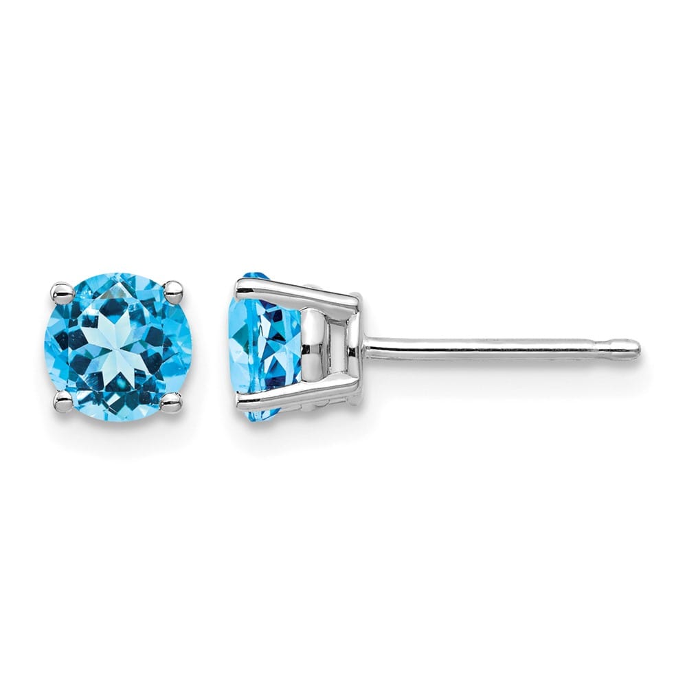 14K White Gold 5mm Round Blue Topaz Post Earrings, view 1 of 4