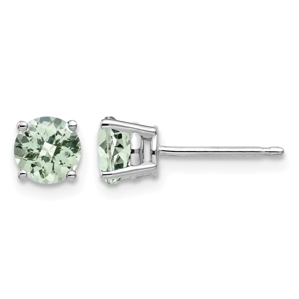 14K White Gold 5mm Round Checker-Cut Green Quartz Post Earrings, view 1 of 4