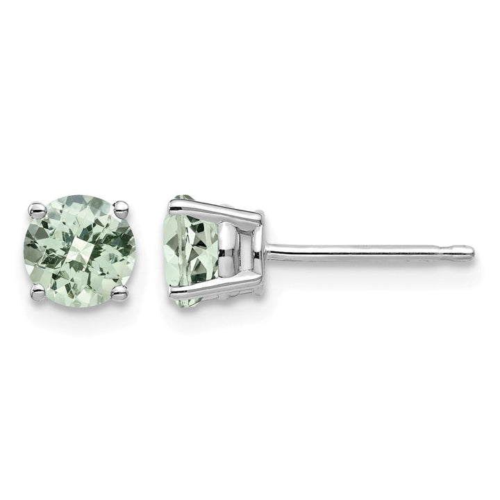 14K White Gold 5mm Round Checker-Cut Green Quartz Post Earrings, view 1 of 4