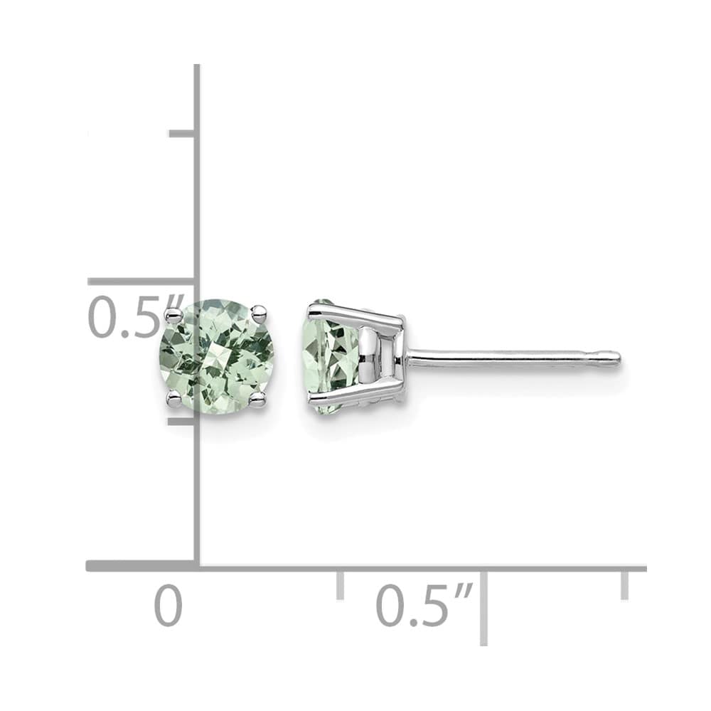 14K White Gold 5mm Round Checker-Cut Green Quartz Post Earrings, view 4 of 4