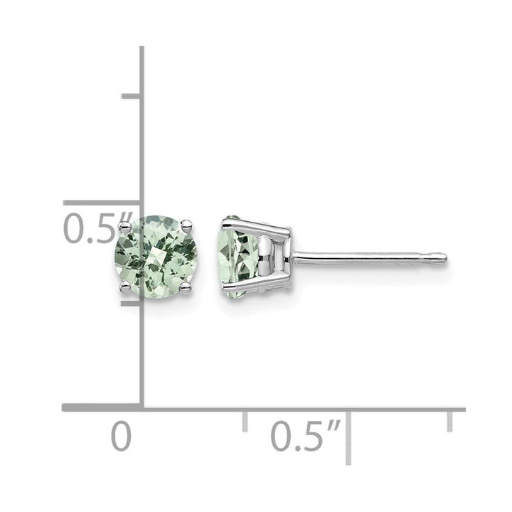 14K White Gold 5mm Round Checker-Cut Green Quartz Post Earrings, view 4 of 4