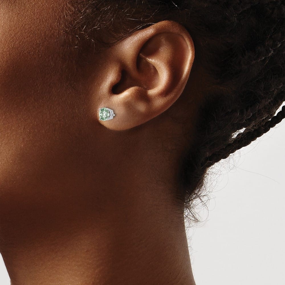 14K White Gold 5mm Round Checker-Cut Green Quartz Post Earrings, view 3 of 4