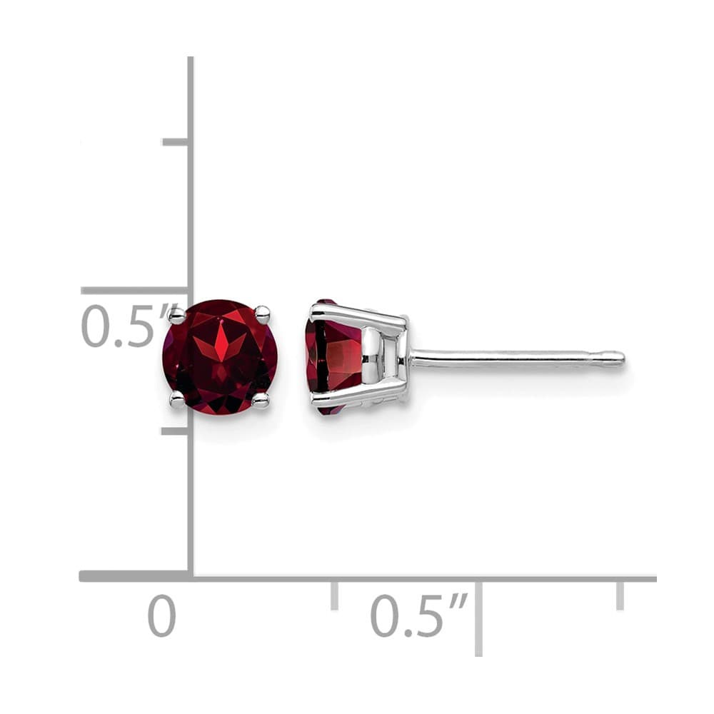 14K White Gold 5mm Round Garnet Post Earrings, view 4 of 4
