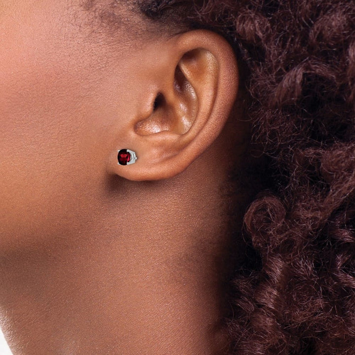 14K White Gold 5mm Round Garnet Post Earrings, view 3 of 4